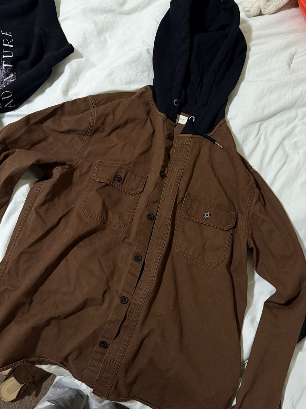 Aeropostale Brown Shirt Jacket with Black Hood